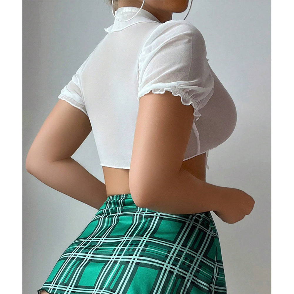 Naughty Student Cosplay Lingerie Set — Green Plaid