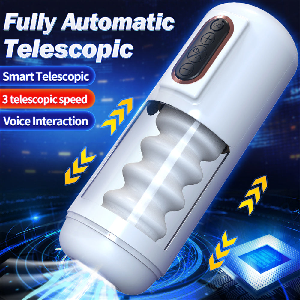 Telescopic vibrating masturbator toy for men.