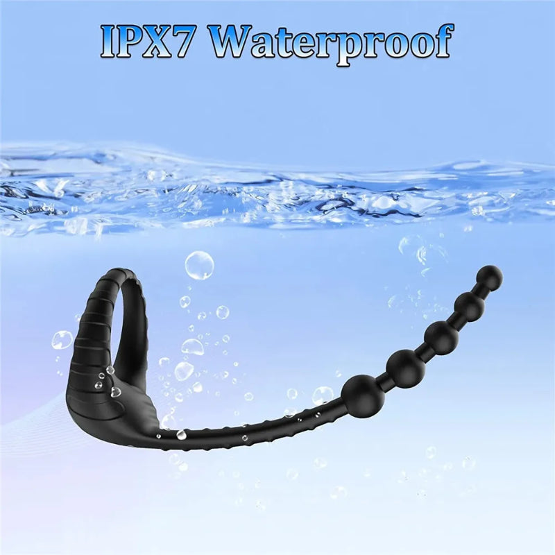 Vibrating Cockring with Anal Beads Chain — Remote Controlled