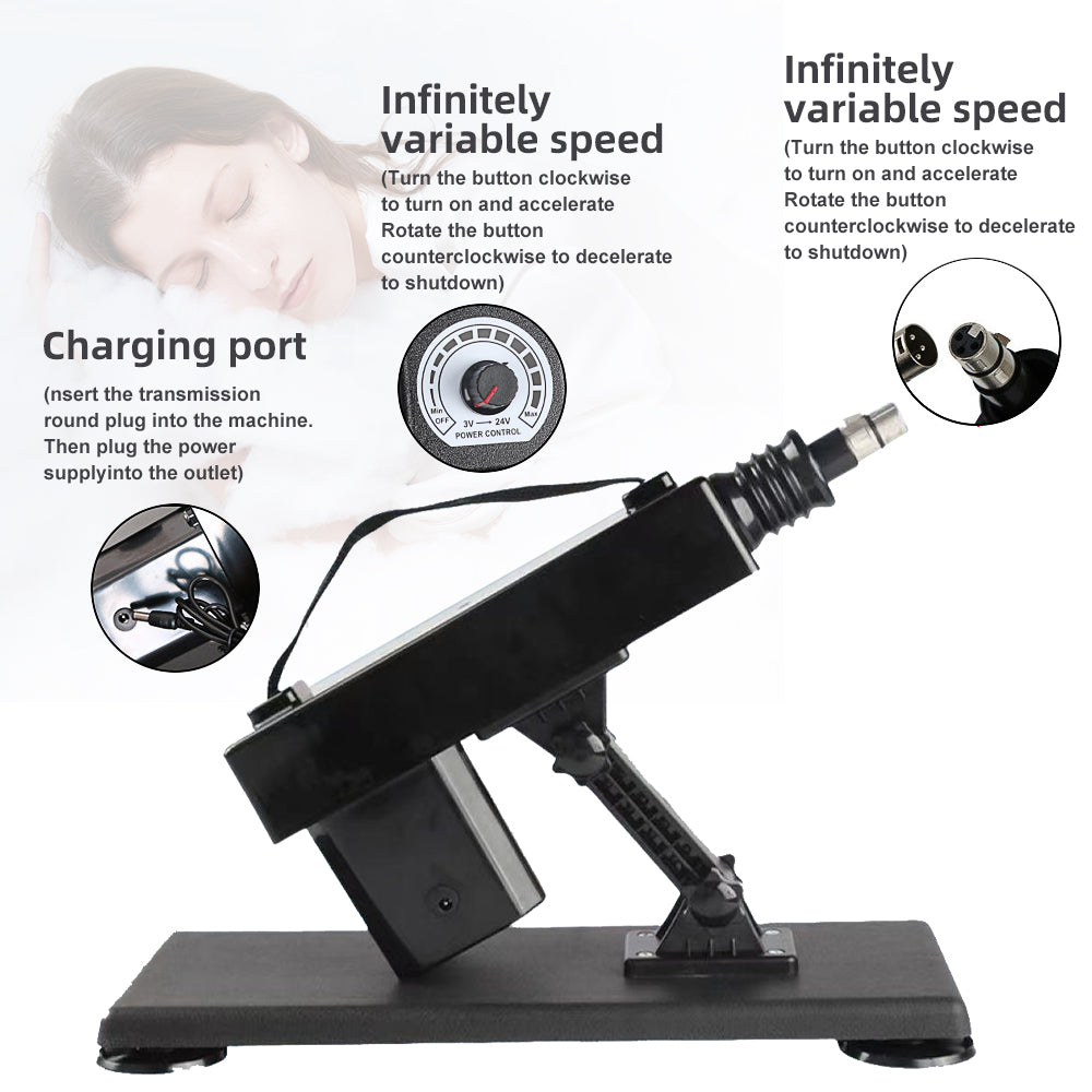 360° Sex Machine with 5 Interchangeable Silicone Attachments.