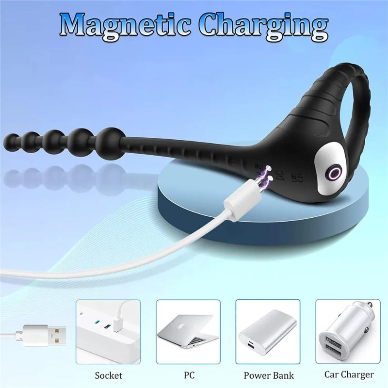 Vibrating Cockring with Anal Beads Chain — Remote Controlled