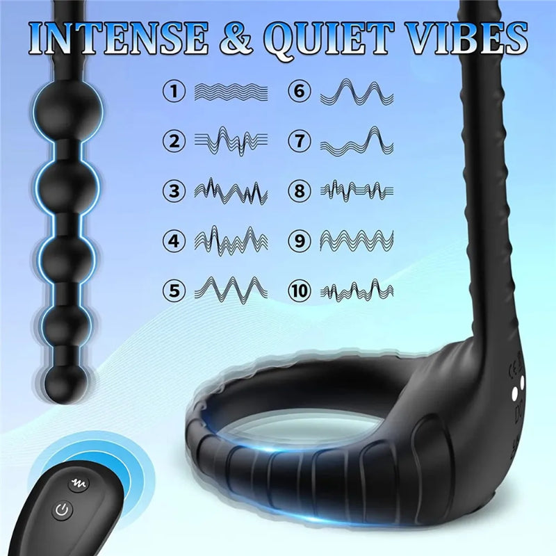 Vibrating Cockring with Anal Beads Chain — Remote Controlled