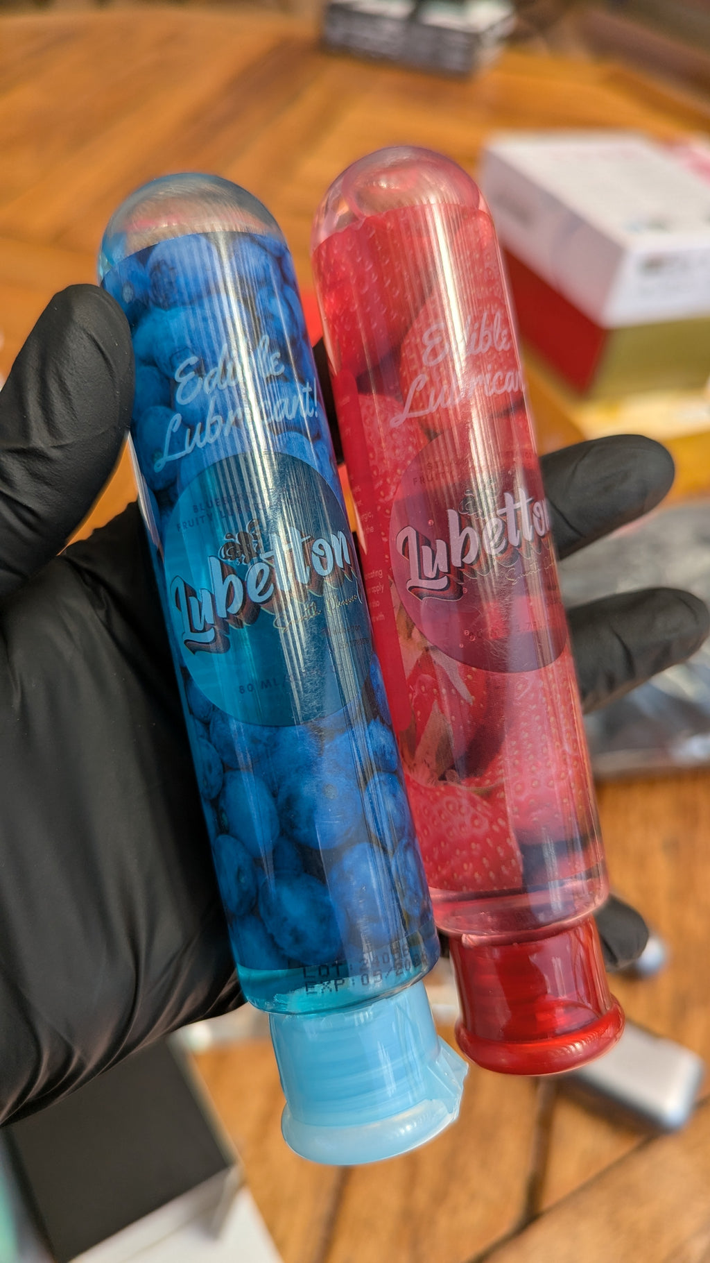 Edible fruity lubricant.