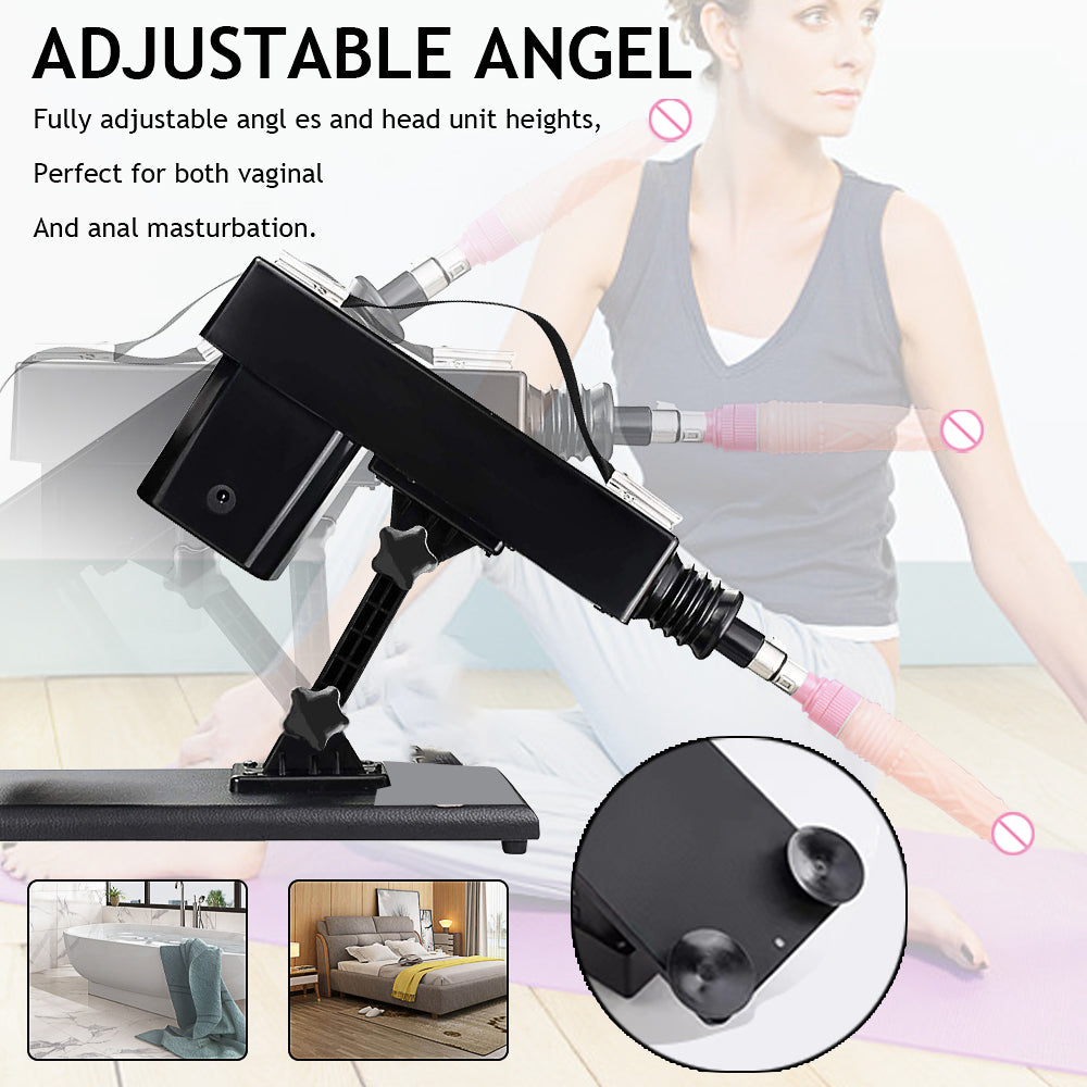 360° Sex Machine with 5 Interchangeable Silicone Attachments.