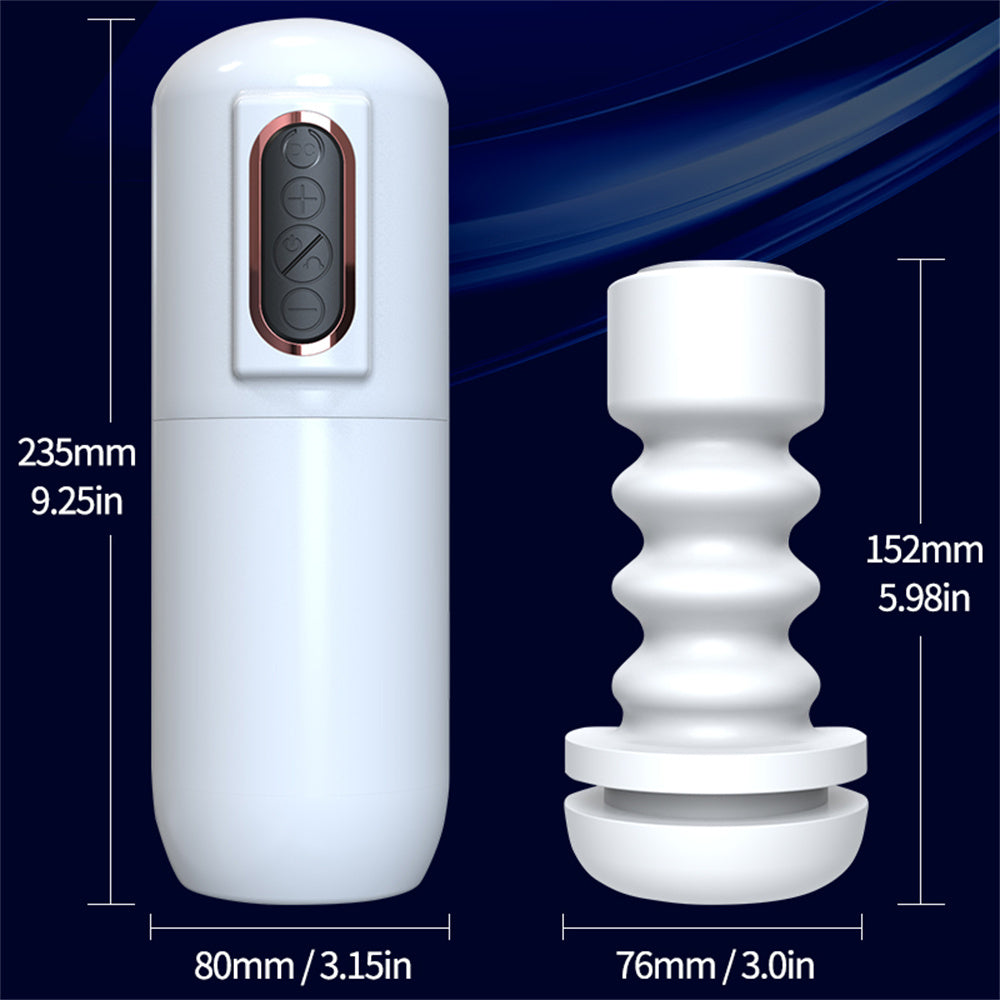 Telescopic vibrating masturbator toy for men.