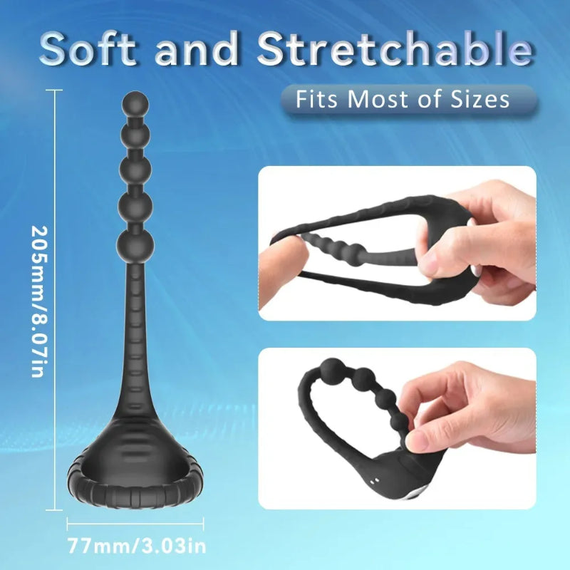 Vibrating Cockring with Anal Beads Chain — Remote Controlled