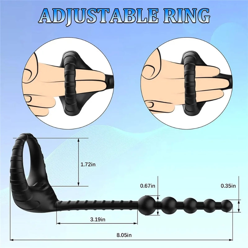 Vibrating Cockring with Anal Beads Chain — Remote Controlled