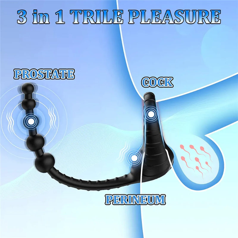 Vibrating Cockring with Anal Beads Chain — Remote Controlled