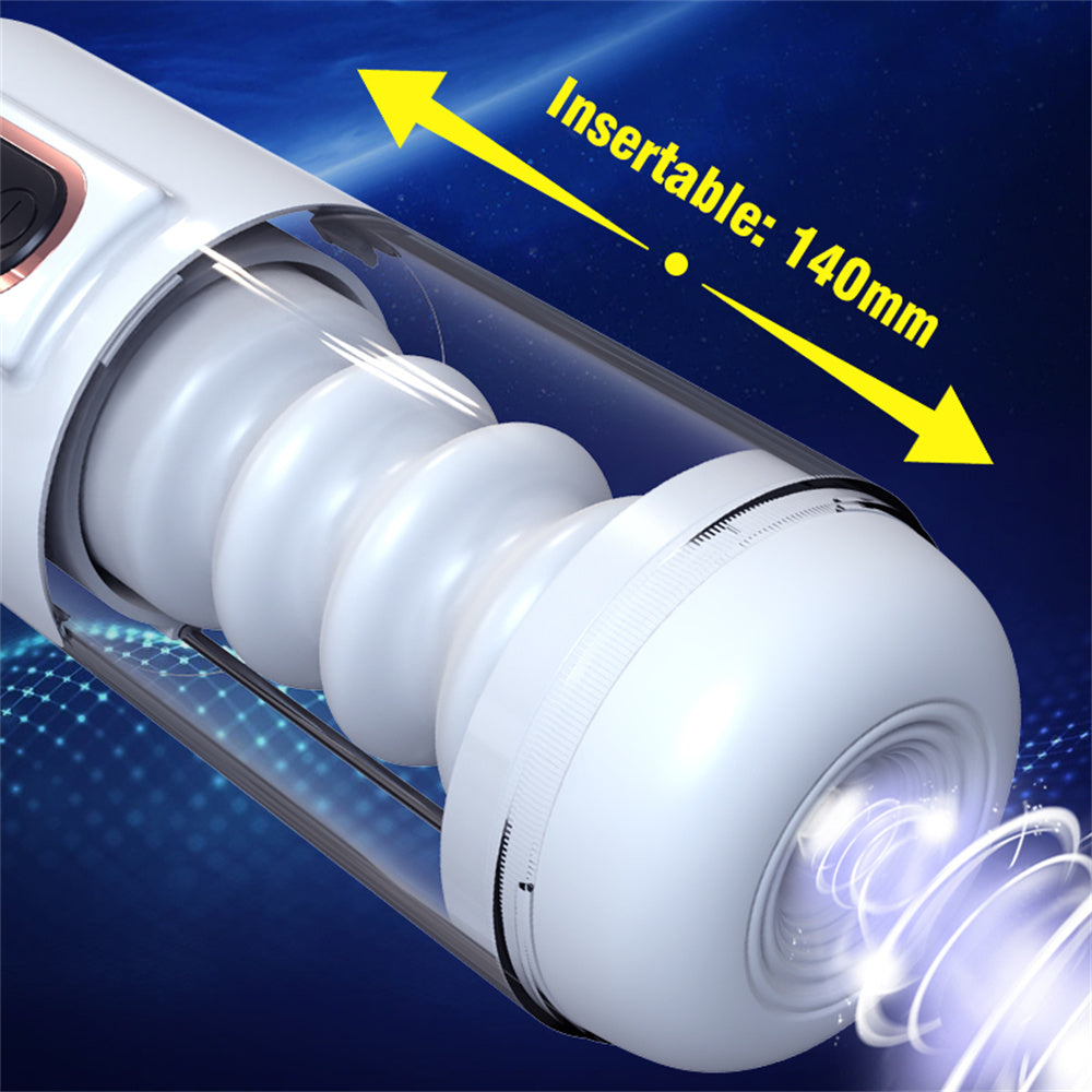 Telescopic vibrating masturbator toy for men.