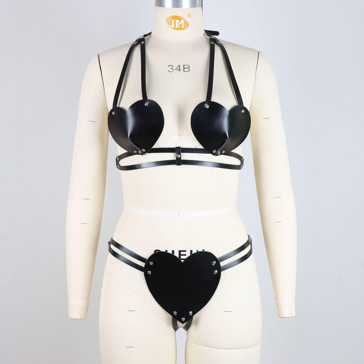 Heart Cup Leather Body Harness Lingerie Set — Bra & Panty