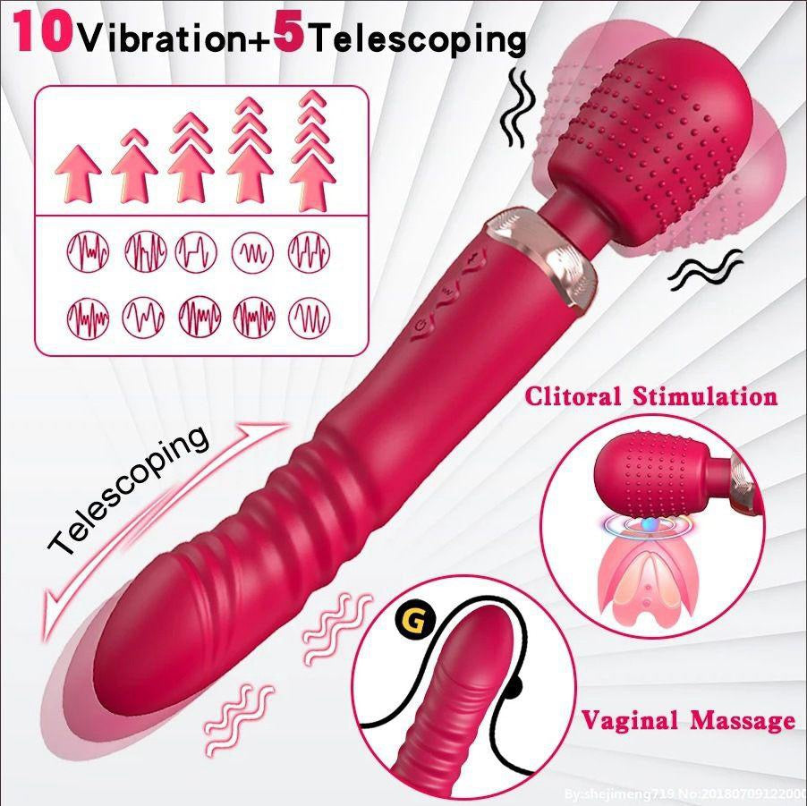 Dual-Ended Telescoping Wand Vibrator — 10 Vibration + 5 Thrusting Modes