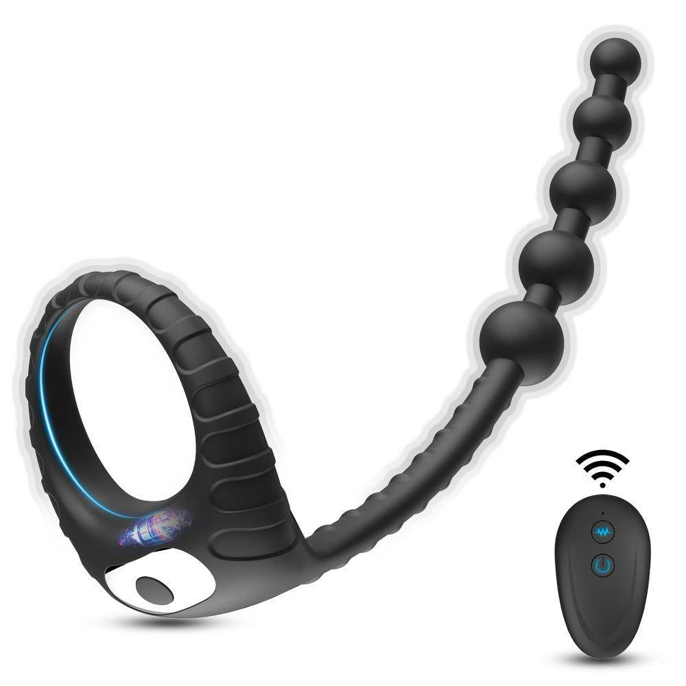Vibrating Cockring with Anal Beads Chain — Remote Controlled