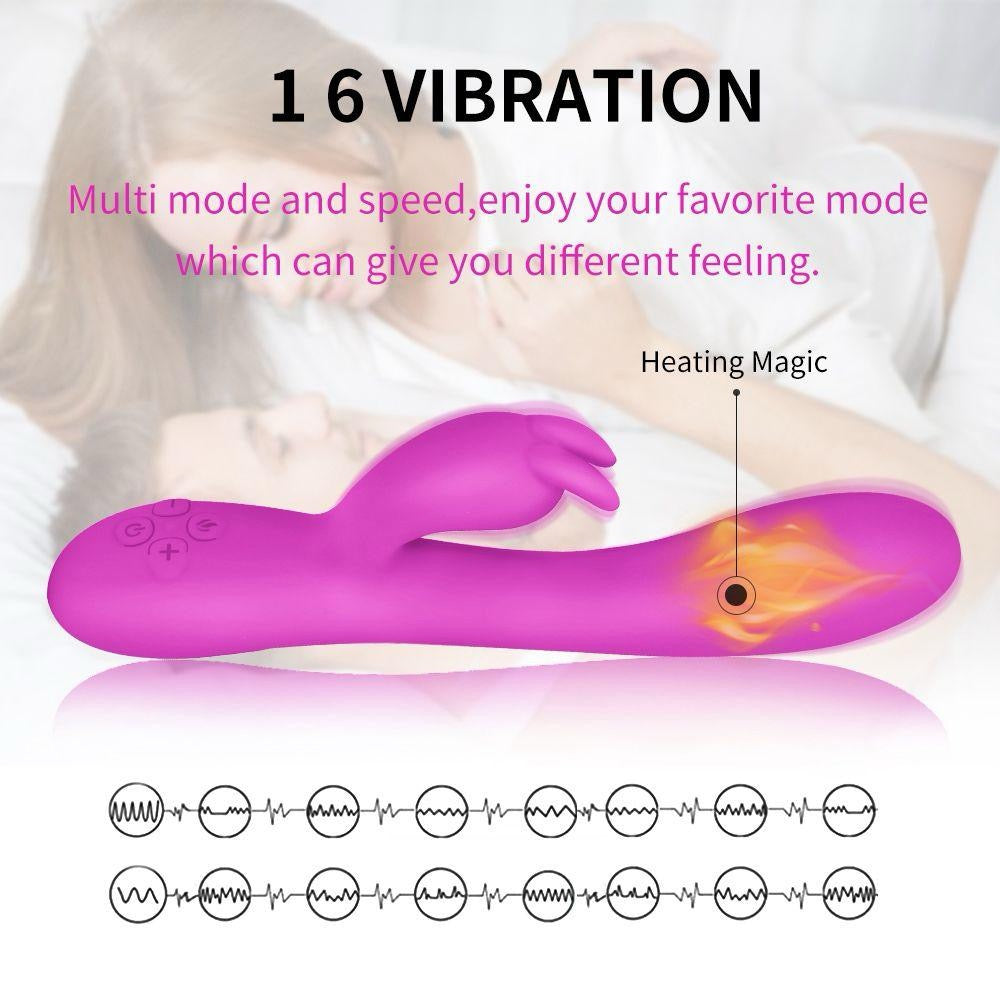 Heated Rabbit Vibrator — 16 Vibration Modes, Waterproof