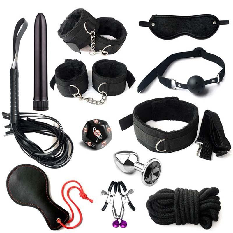 12-Piece BDSM Bondage Set — Cuffs, Collar, Flogger, Vibrator & More